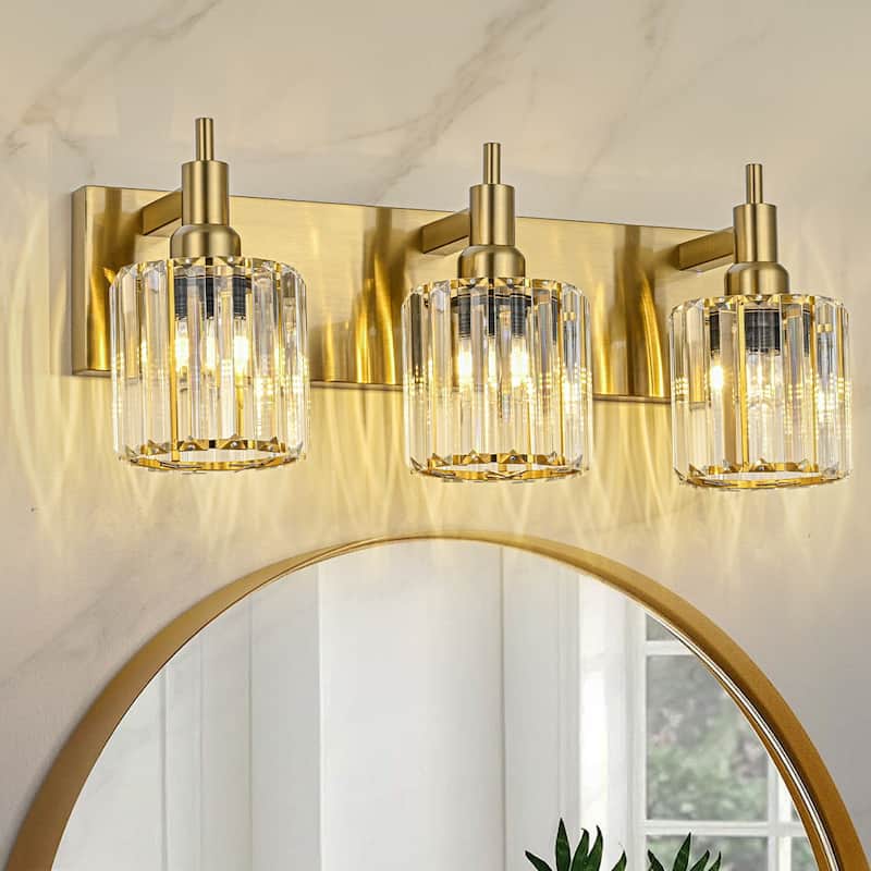 3/4/5-Light Modern Glam Dimmable Cylinder Crystal Wall Light Bathroom Vanity Light - 19.7 in. W 3-Light - Gold