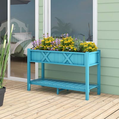 Patio Raised Garden Bed Elevated Planter Box w/Shelf& Drainage Holes
