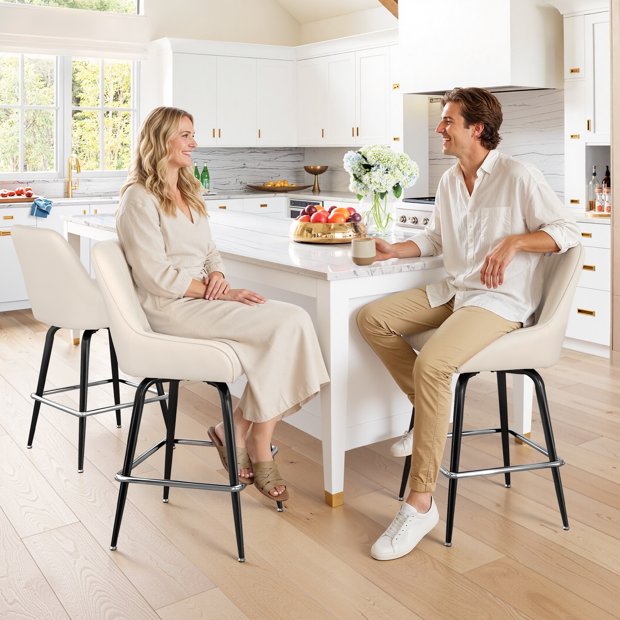 26 Inch Counter Height Bar Stools Set of 2/3 with Backrest, Upholstered Bar Stools with Footrest, Ergonomic Stools