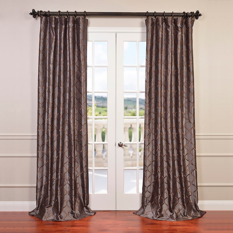 Exclusive Fabrics Tunisia Ivory Embroidered Designer Faux Silk Curtains - Luxurious Room Darkening Curtains (1 Panel)