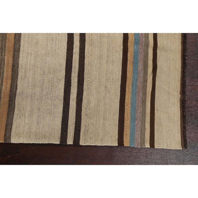 Natural Dye Striped Kilim Contemporary Wool Area Rug Flat-weave Carpet - 5'0" x 6'6"