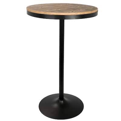 43" Natural Brown Black Metal Round Dakota Industrial Adjustable Bar / Dinette Table
