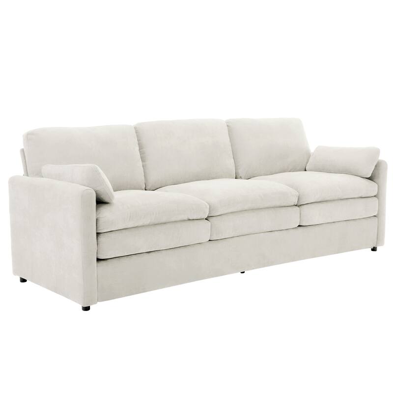 Chenille Upholstered 3 Seater Sofa, Cloud Sofa with Removable Lumbar Pillow, Oversized Sofa with Double Cushion