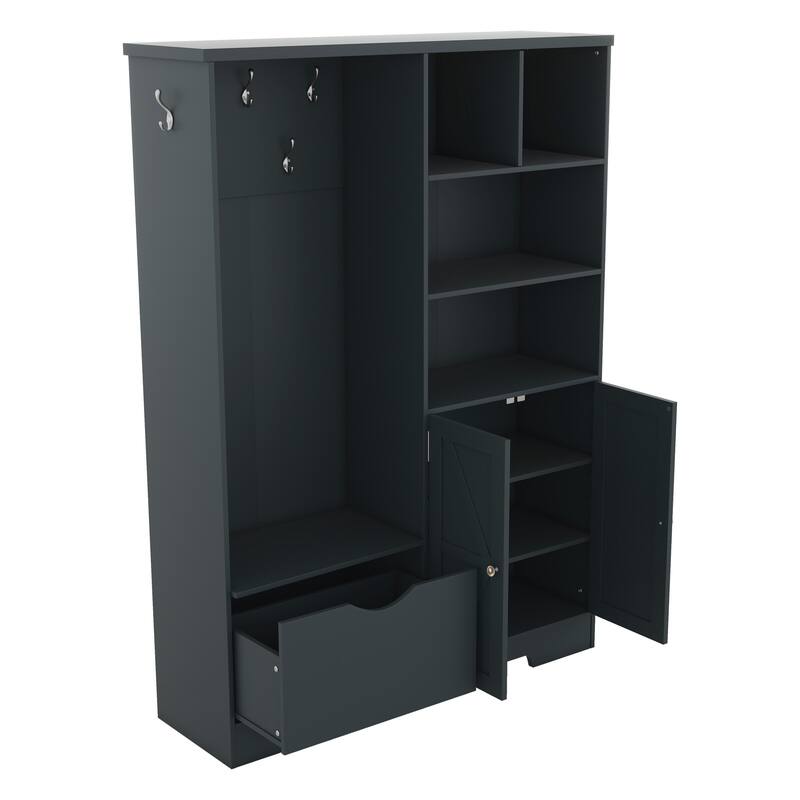 Elegant Hall Tree Hallway Shoe Cabinet with Storage Bench, Shelves, Drawers, and Coat Rack for Entryway, Hallway Organizer
