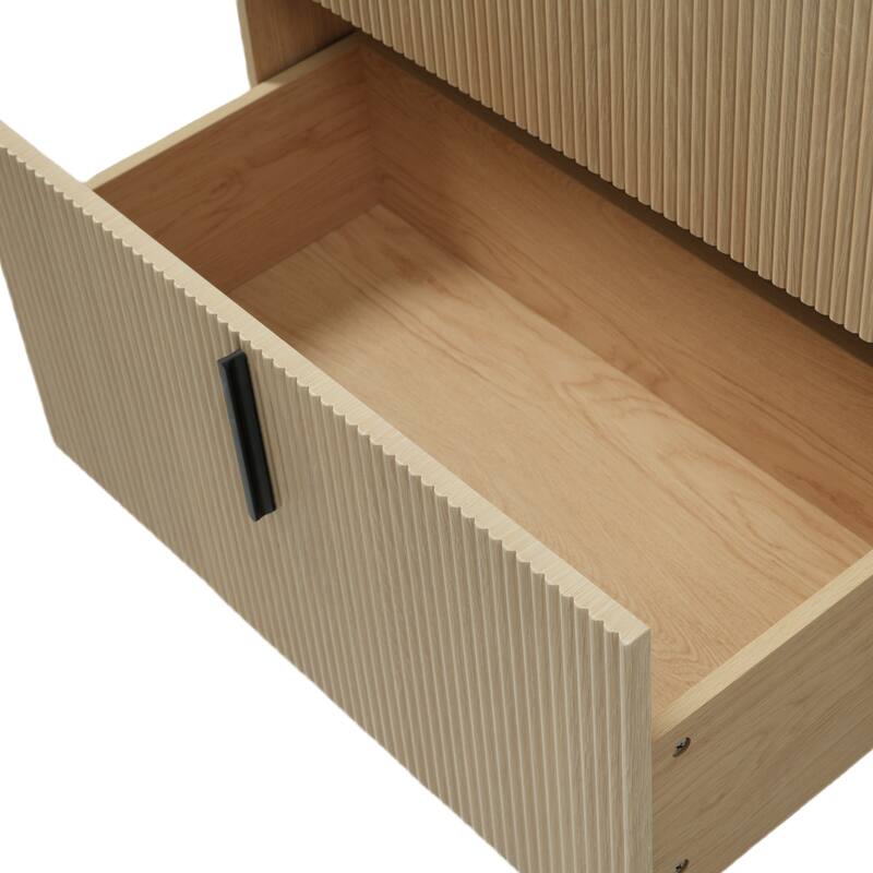 30" Bathroom Vanity with Ceramic Sink and Full-Extension Drawers, Soft Close Undermount Drawer Slides, Fluted Design, Natural