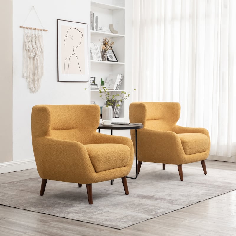 XINMICS Tufted Accent Chair, Wingback Upholstered Armchair for Living Room, Bedroom, Set of 2