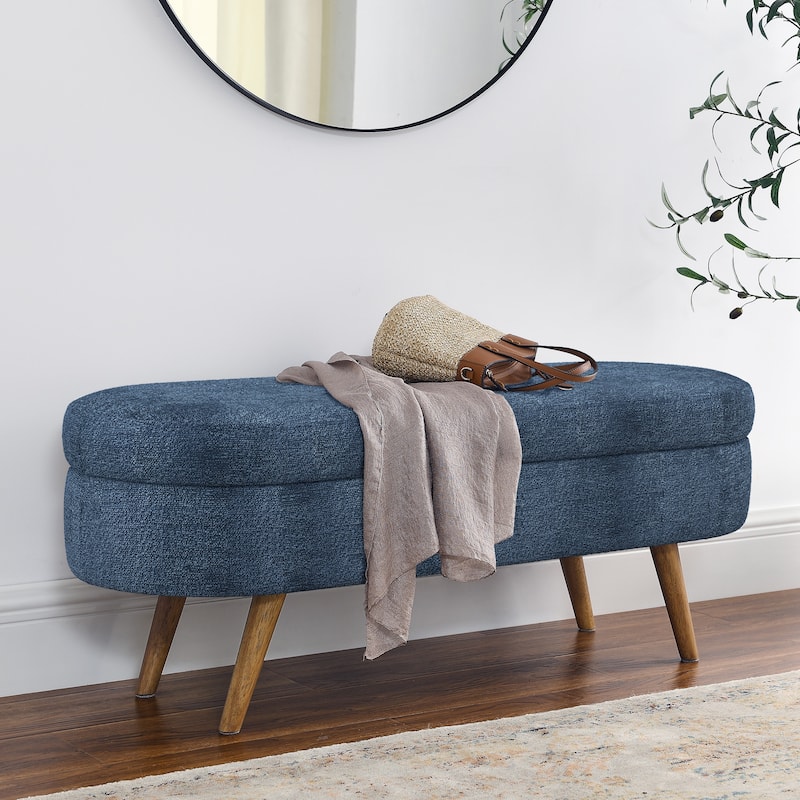 Ottoman Oval Storage Bench,Rubber Wood Legs