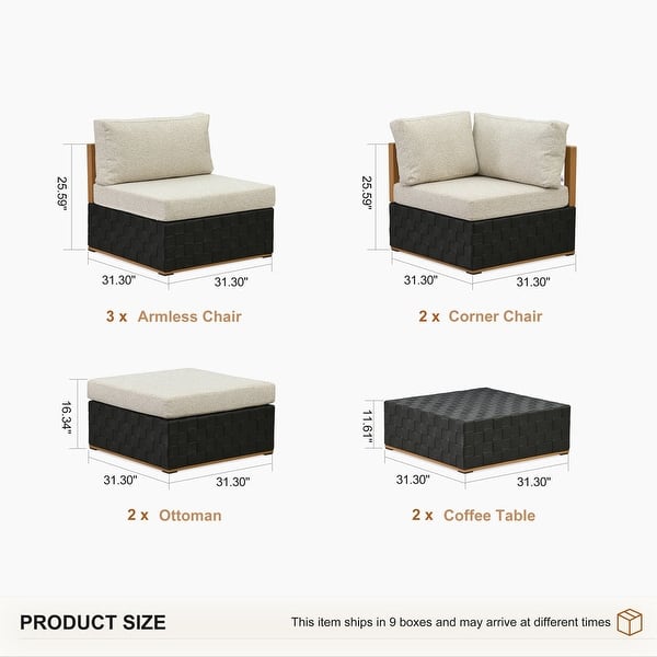 dimension image slide 5 of 10, PURPLE LEAF GLFSF U-Shaped Black sofa with white seat Outdoor Couch for Yard Porch Deck Patio Conversation Sets