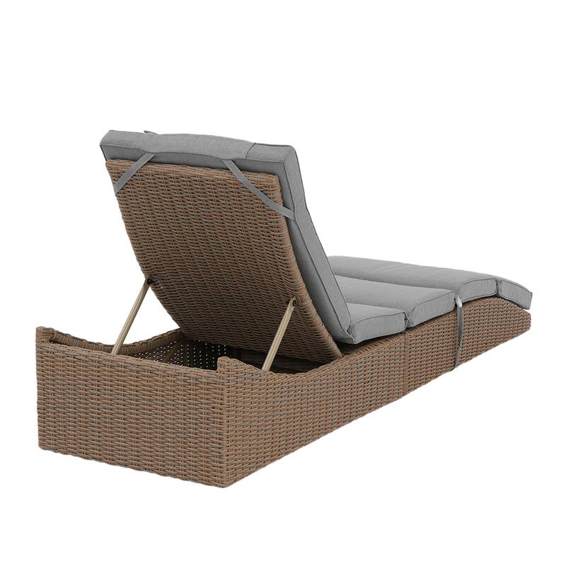 2 Pieces Wicker Cushioned Chaise Lounge Adjustable Recliner