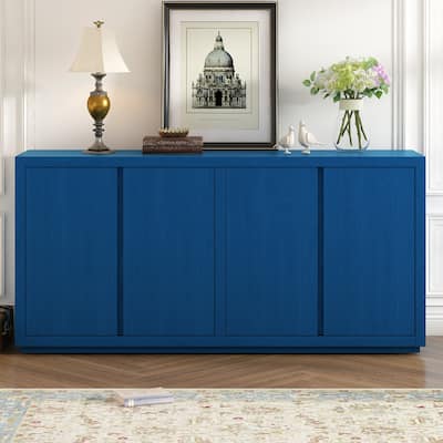 Navy Blue 4-door Buffet Cabinet Kitchen Sideboard Storage Cabinet w/ Adjustable Shelf, Hallway Entry Side Cabinet Console Table