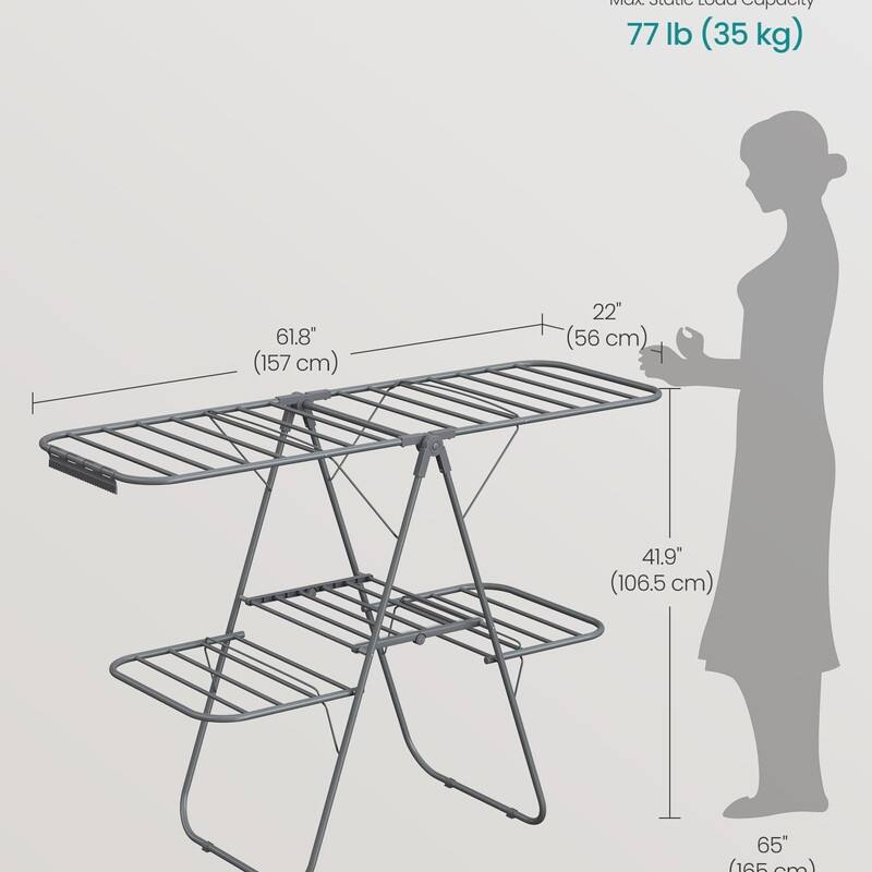 Clothes Drying Rack, Foldable 2-Level Laundry Drying Rac - 2 Tiers（22"D x 61.8"W x 64.3''H )