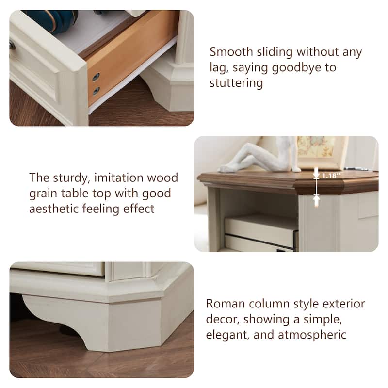 Farmhouse Nightstand Set of 2 with Charging Station, Beside Table