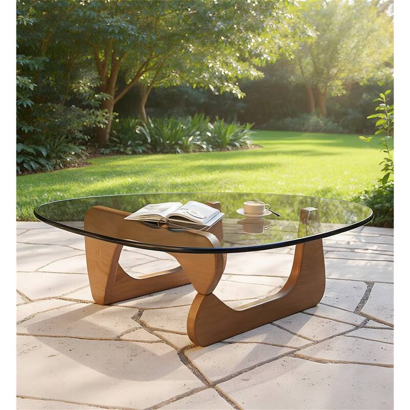 Modern Minimalist Creative Round Side Table - Dual Indoor/Outdoor Use Glass Top with Walnut Legs