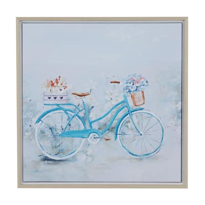 Canvas Bike Framed Wall Art with Tan Frame - Blue - Roche River Decor