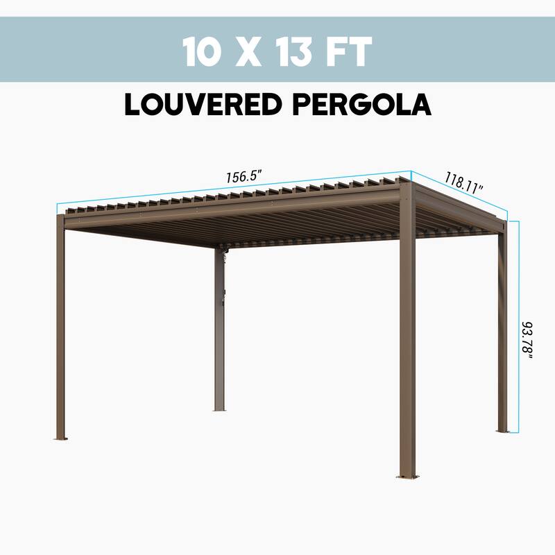 10X13FT Outdoor Aluminum Frame Louvered Pergola Gazebo with Adjustable Roof