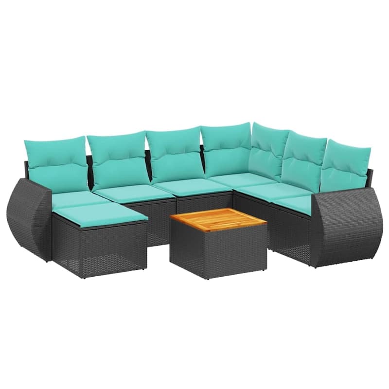 vidaXL 8 Piece Patio Sofa Set with Cushions Black Poly Rattan - 24.4 x 24.4 x 27.2