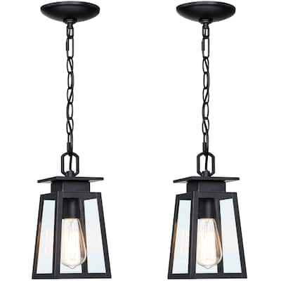 1-Light Outdoor Lantern Pendant Light (2 Pack) - Matte Black