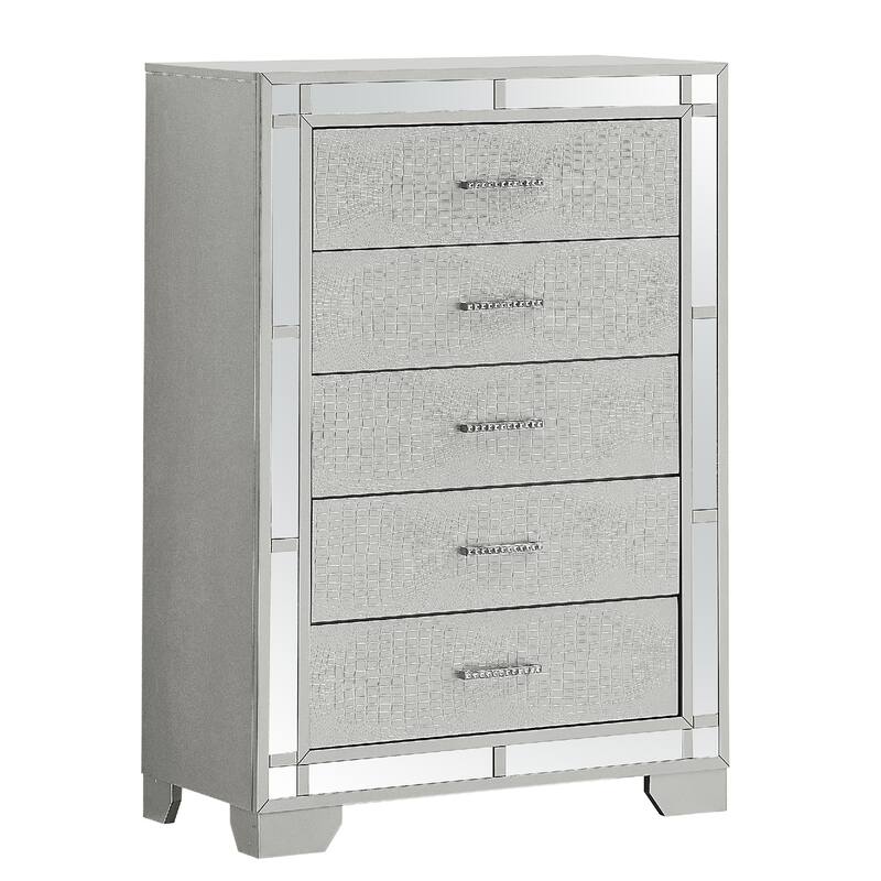 5-Drawer Wooden Bedroom Chest - 49" - Silver Champagne