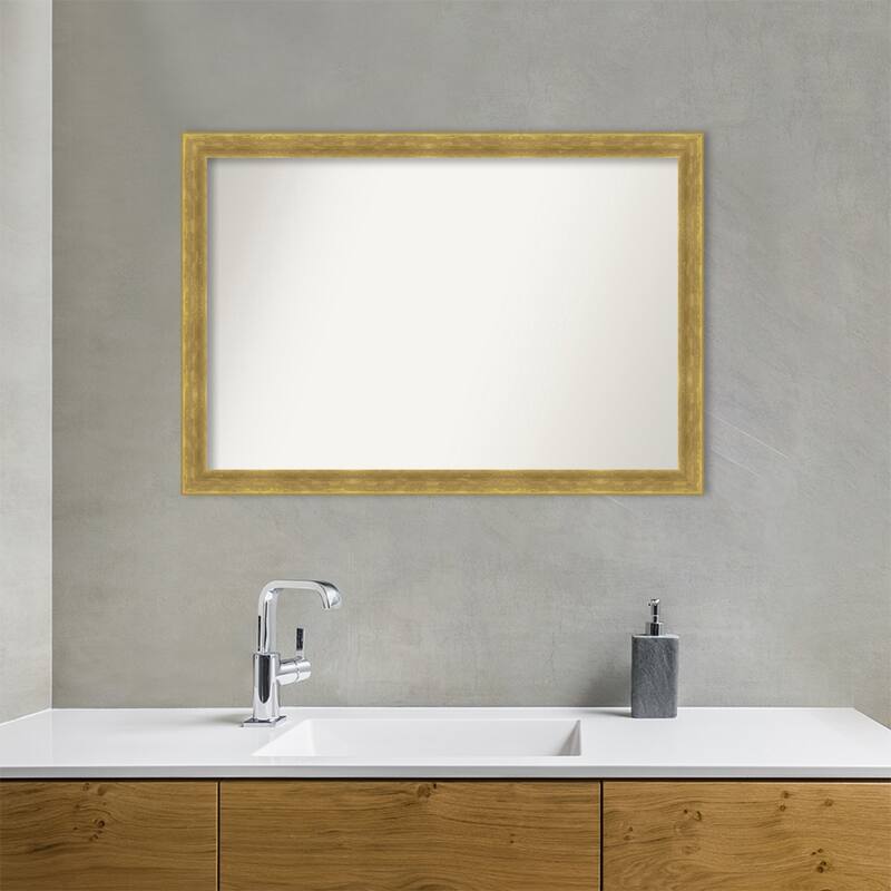 Angled Non-Beveled Wood Framed Bathroom Vanity Wall Mirror