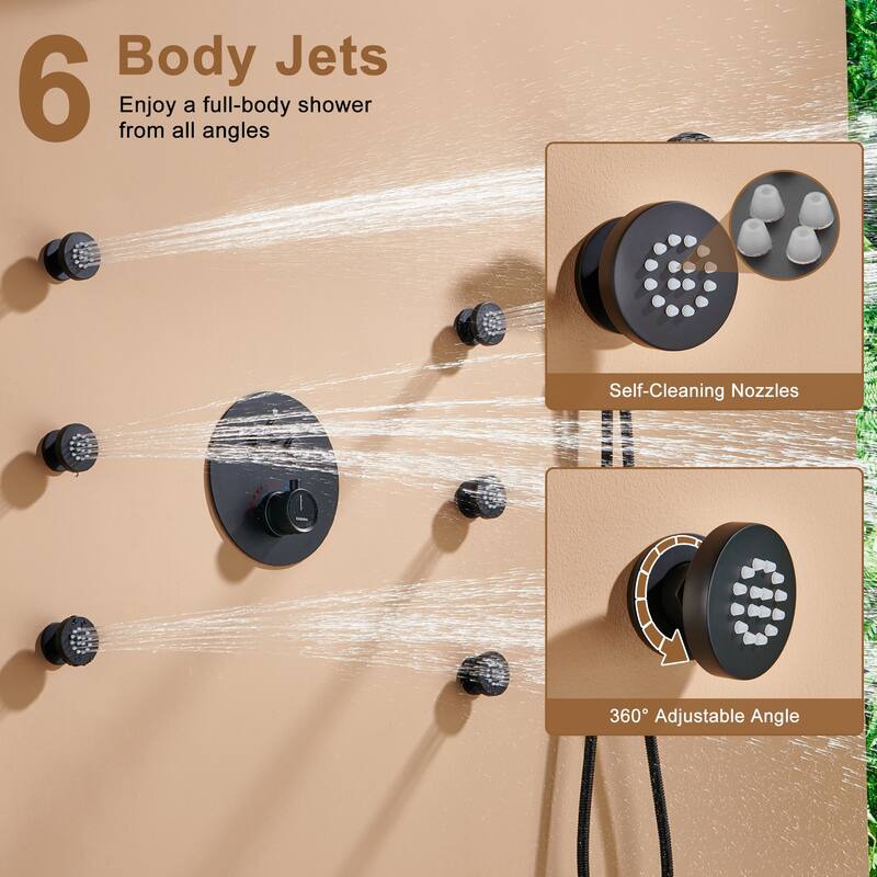 CASAINC Thermostatic Shower Faucet Shower System with 6 Body Jet