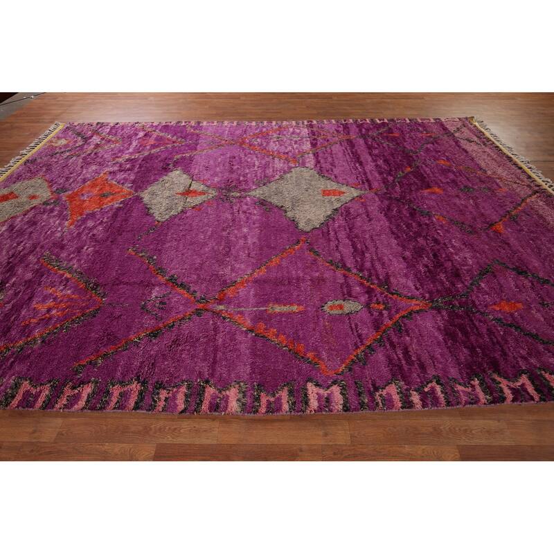 Purple Plush Moroccan Area Rug Handmade Wool Carpet - 8'11" x 12'8"
