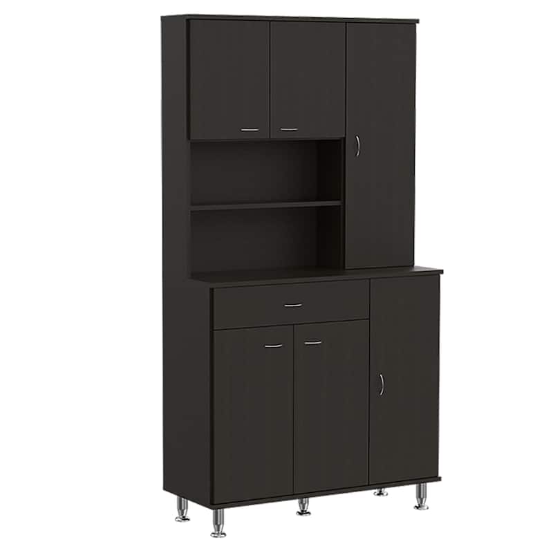 Della 90 Pantry Cabinet with 5 Legs, Drawer, 6 Doors, and Multiple Shelves - N/A - Black