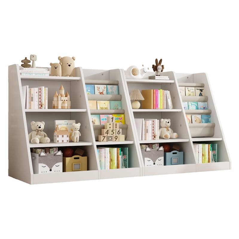 Wooden Toy Storage 4 Tier Childrens Small Bookcase and Bookshelf, for Room Playroom Nursery,Toddlers,Kids