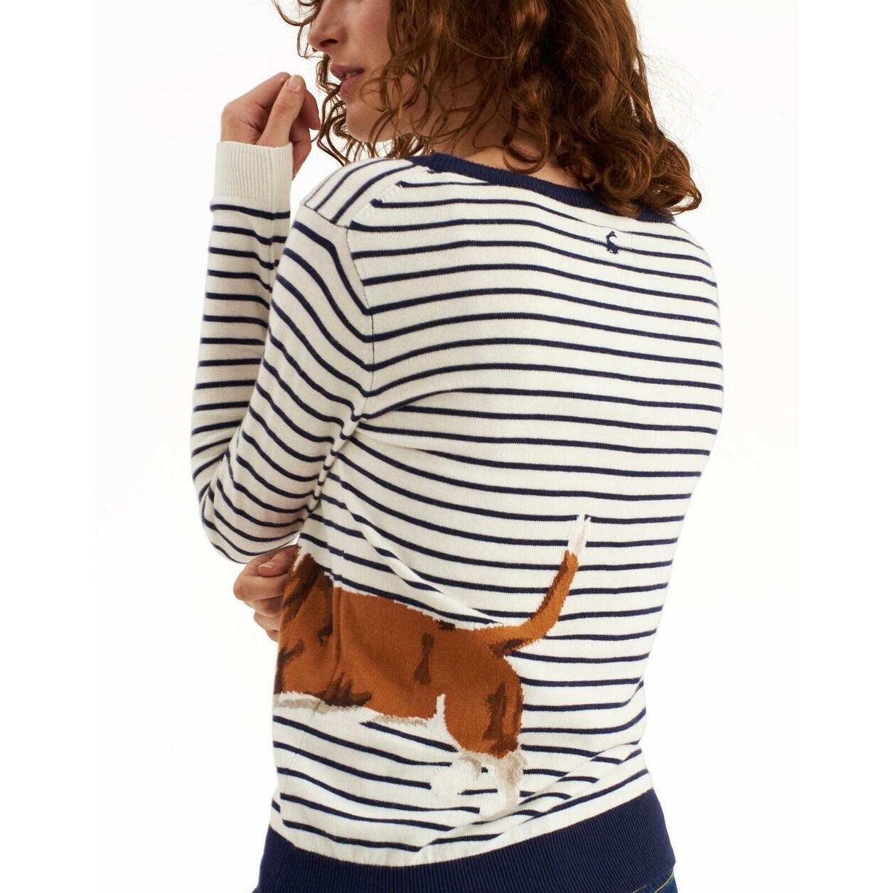 Shop Joules White Blue Womens Size 4 Striped Dog Print Pullover