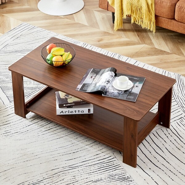 Rectangular Coffee Table Tea Table With Double Layered Shelf - Bed