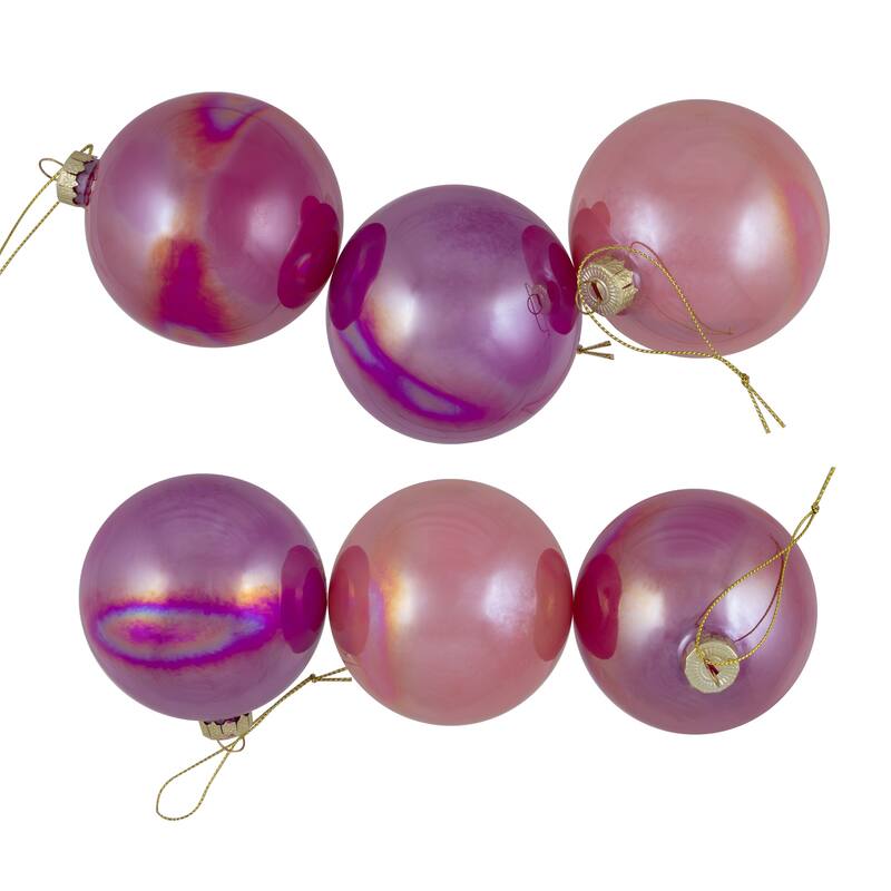 Shiny Glass Ball Christmas Ornaments - 3" (80mm) - Pink, Purple and Peach - 6ct