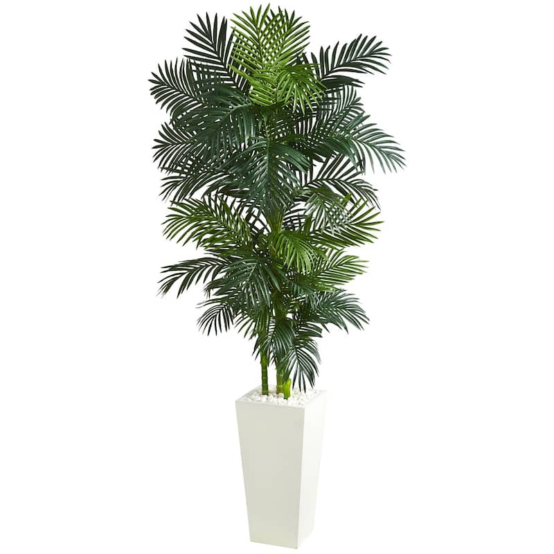 Tall Golden Cane Palm Tree 7.5ft Indoor Artificial Palm with Planter - Home Decor Accent - Green - 61 Inches and Over