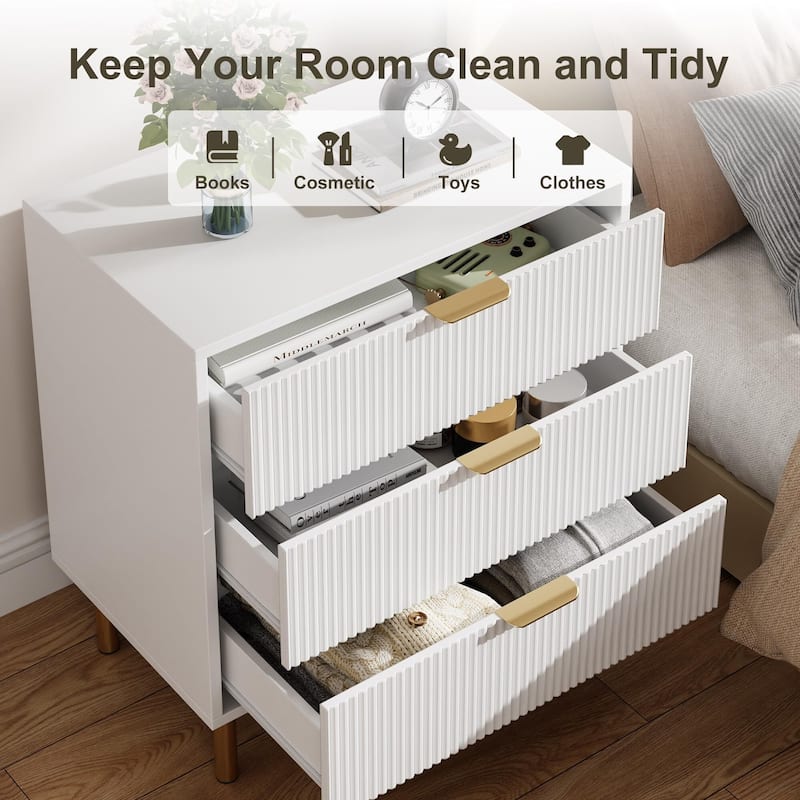 3 Drawer Dresser, Wood Chest of Drawers Organizer Storage with Gold Handle, Small Storage Cabinet