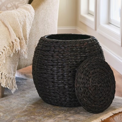 Household Essentials Handwoven Barrel Wicker Storage Basket Side Table - 17.0"L x 17.0"W x 19.0"H