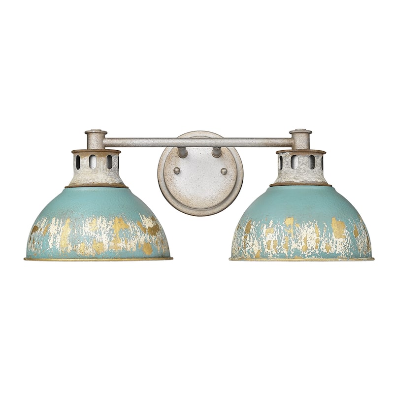Kinsley 2 Light Bath Vanity - Aged Galvanized Steel/Antique Teal Shade