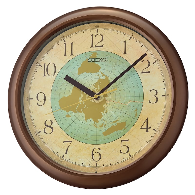 World Globe Wall Clock, Metallic Brown - N/A - Brown