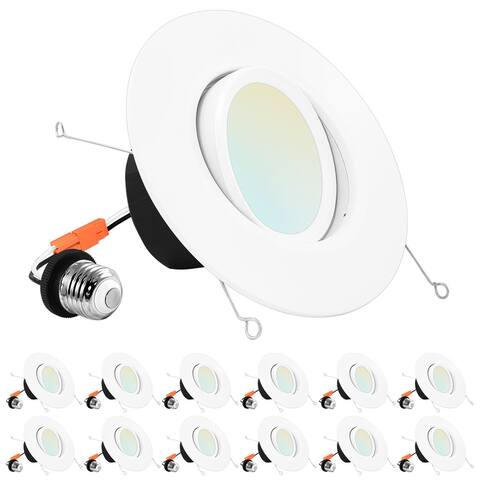 Luxrite 12-Pack 5/6" Gimbal LED Recessed Can Lights, 11W=90W, 5 Color Selectable, Dimmable, 1100 Lumens, Wet Rated, ETL