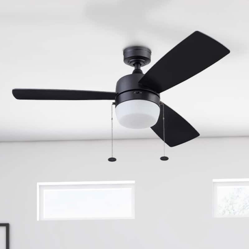 44" Honeywell Barcadero Matte Black Contemporary Indoor LED Ceiling Fan with Light, Pull Chain - Matte Black