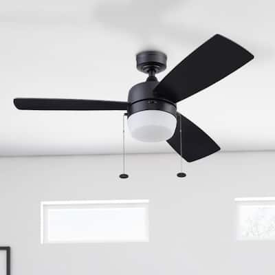 44" Honeywell Barcadero Matte Black Contemporary Indoor LED Ceiling Fan with Light, Pull Chain