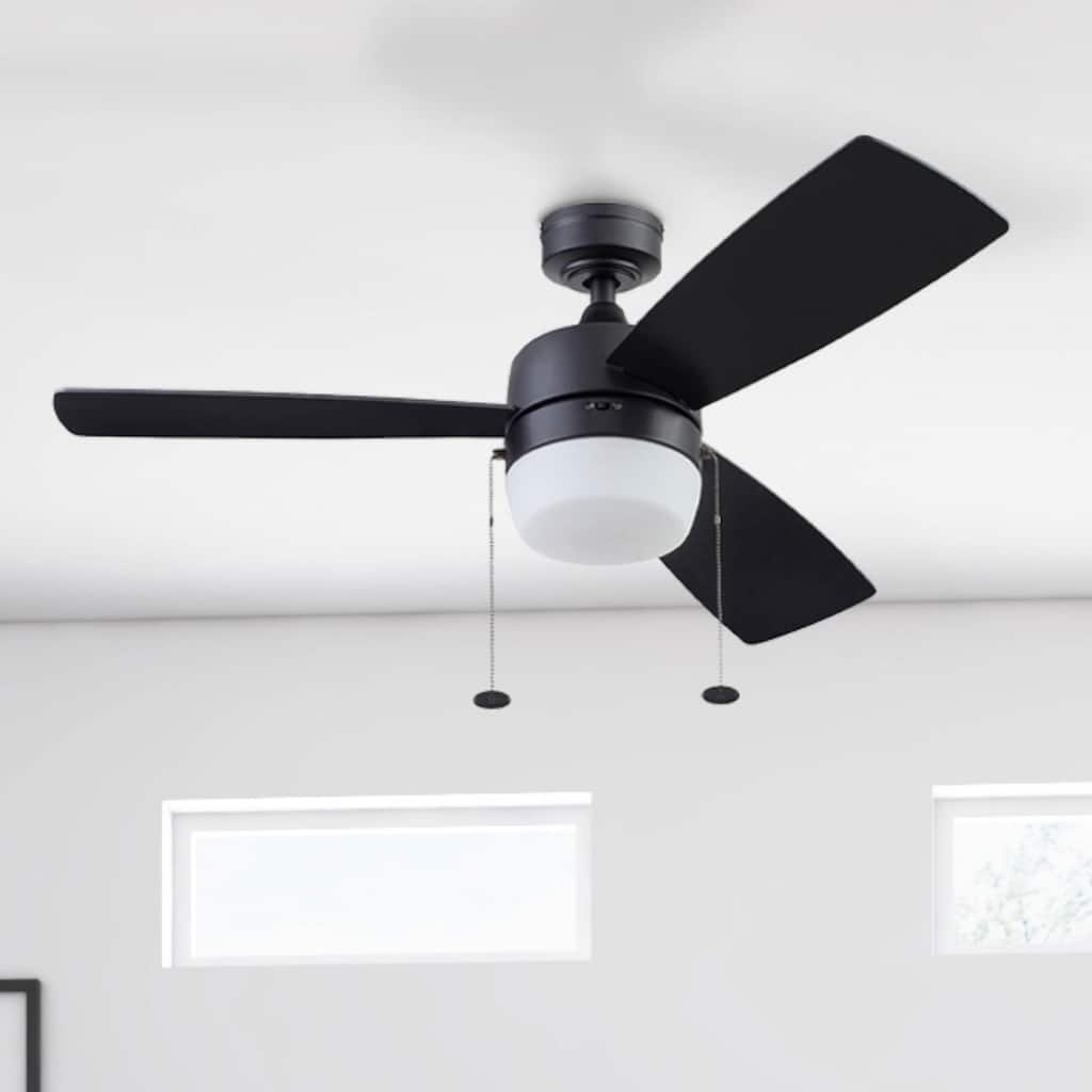 44" Honeywell Barcadero Matte Black Contemporary Indoor LED Ceiling Fan with Light, Pull Chain