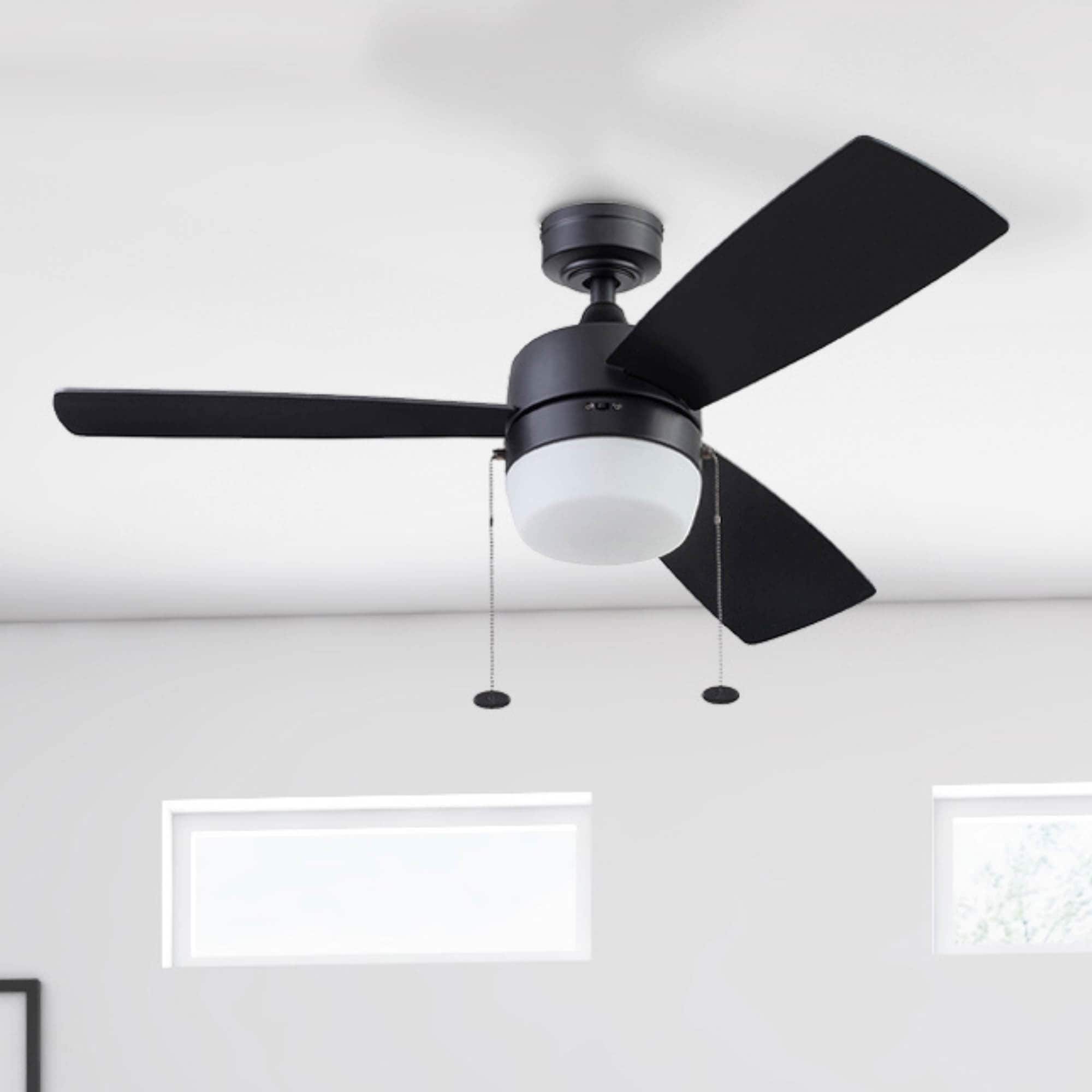 44" Honeywell Barcadero Matte Black Contemporary Indoor LED Ceiling Fan with Light, Pull Chain