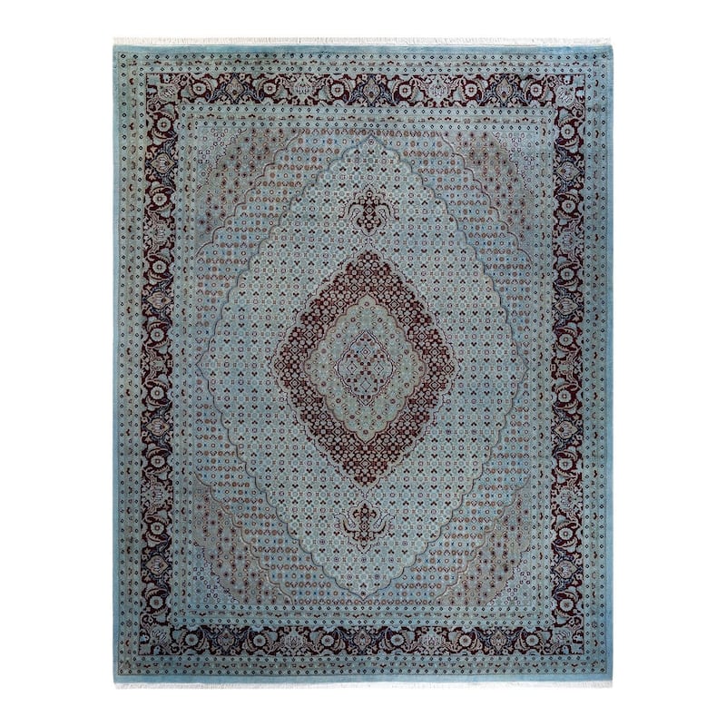 Overton Hand Knotted Wool Vintage Inspired Modern Contemporary Overdyed Blue Area Rug - 8' 1" x 10' 4"