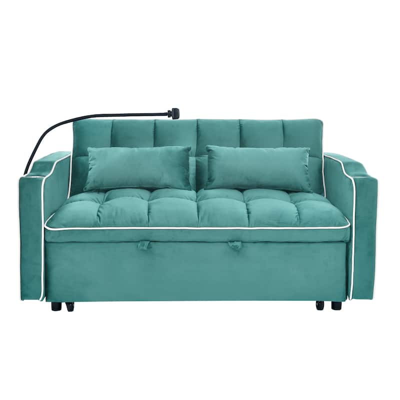 55.51 Inch Foldable Sofa Bed In 3 Lengths,Velvet Pull-out Bed,Adjustable Back,With USB Port And Ashtray And Swivel Phone Stand