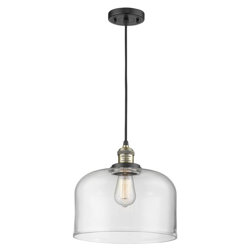 Innovations Lighting X-Large Bell Single Light 12" Wide Pendant - Black Antique Brass / Clear