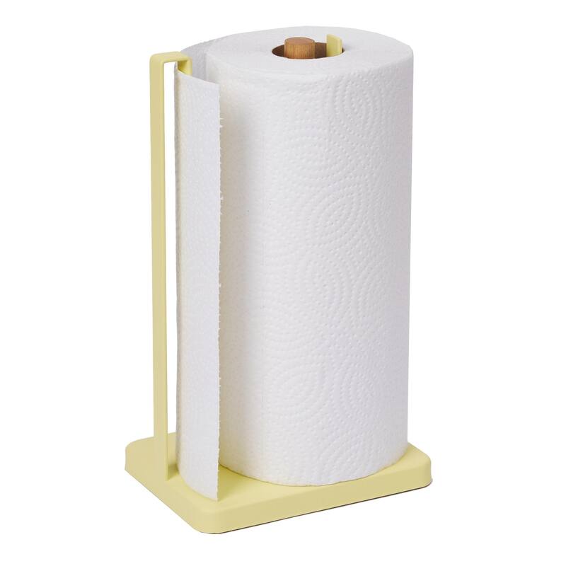 Yamazaki Home Paper Towel Holder, Steel and Wood - L 4.53 x W 6.1 x H 12.2 inches - Yellow