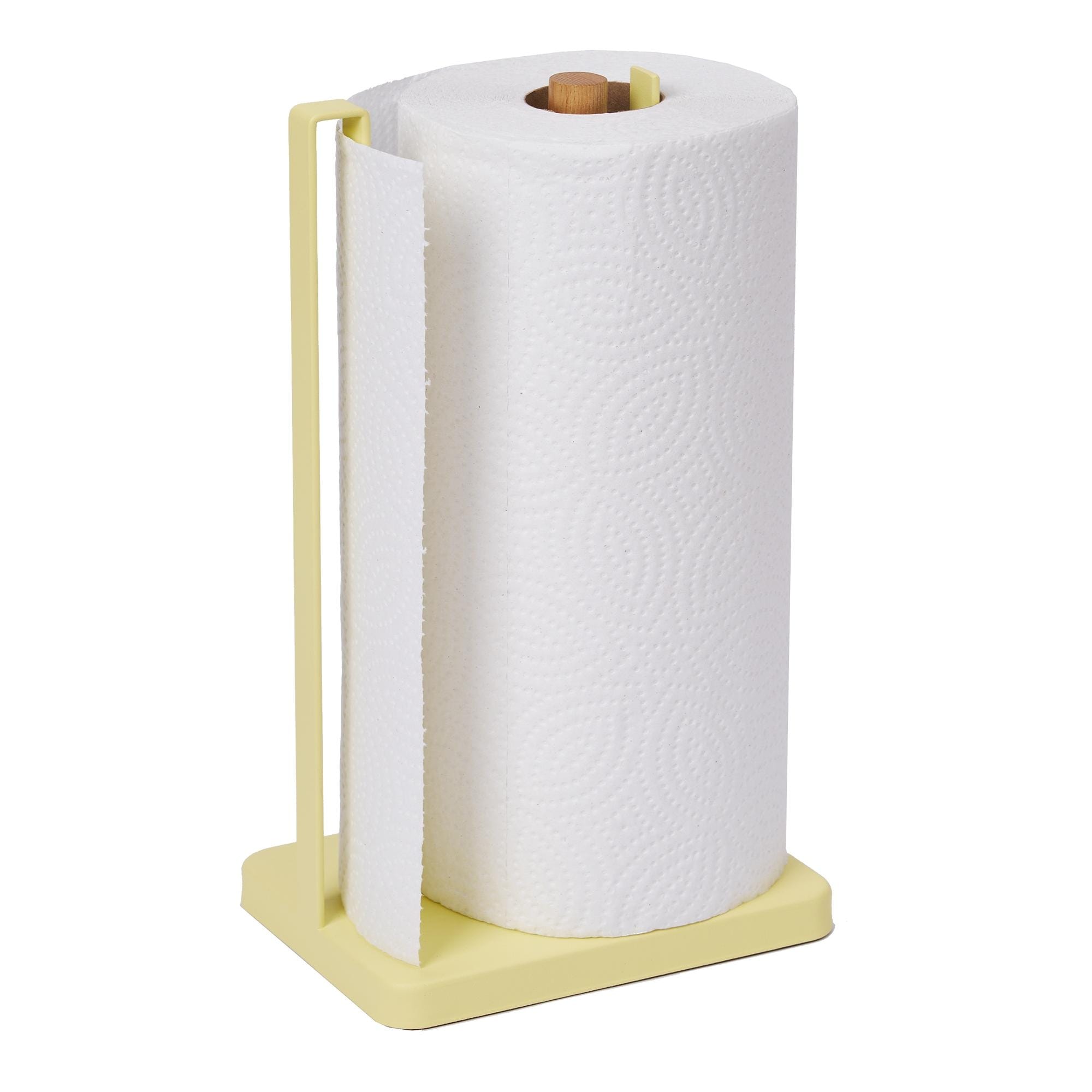 Yamazaki Home Paper Towel Holder, Steel and Wood - L 4.53 x W 6.1 x H 12.2 inches