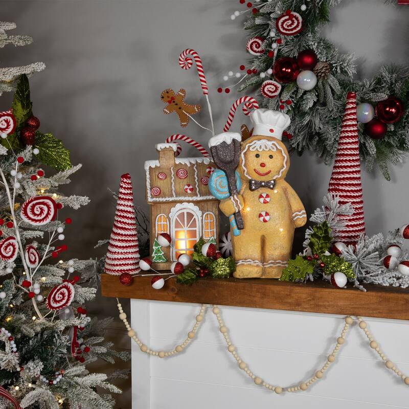 LED Lighted Glittered Gingerbread Snowman Chef Christmas Figure - 17.5"