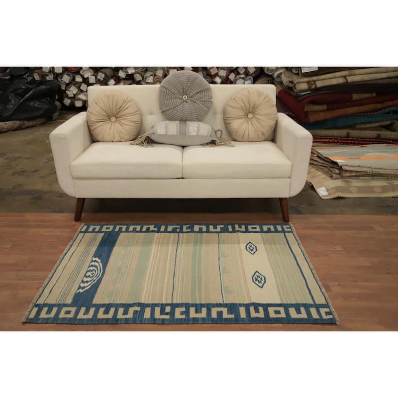 Hand Woven Oriental 100% Wool Carpet Southwestern Tribal Multi-Colored Kilim Area Rug - 4' 7'' X 3' 3''