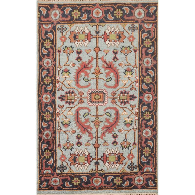 Light Blue Heriz-Serapi Accent Rug Handmade Floral Wool Carpet - 2'11"x 5'0"