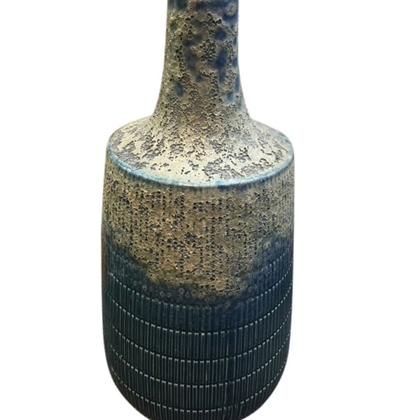 Splendid Ceramic Vase With Textured Body, Blue