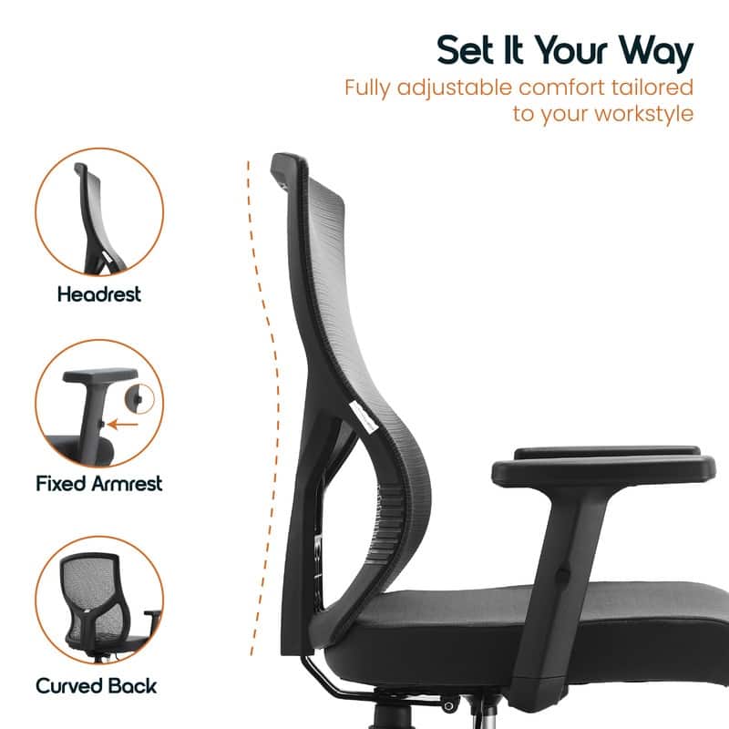 Glen Series Ergonomic Swivel Adjustable Mesh Executive Office Desk Chair with Lumbar Support, Arms, For Work or Home Office